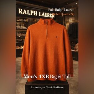 Polo Ralph Lauren Ribbed Quarter Zip Sweater Orange 4XB Big Tall Cotton